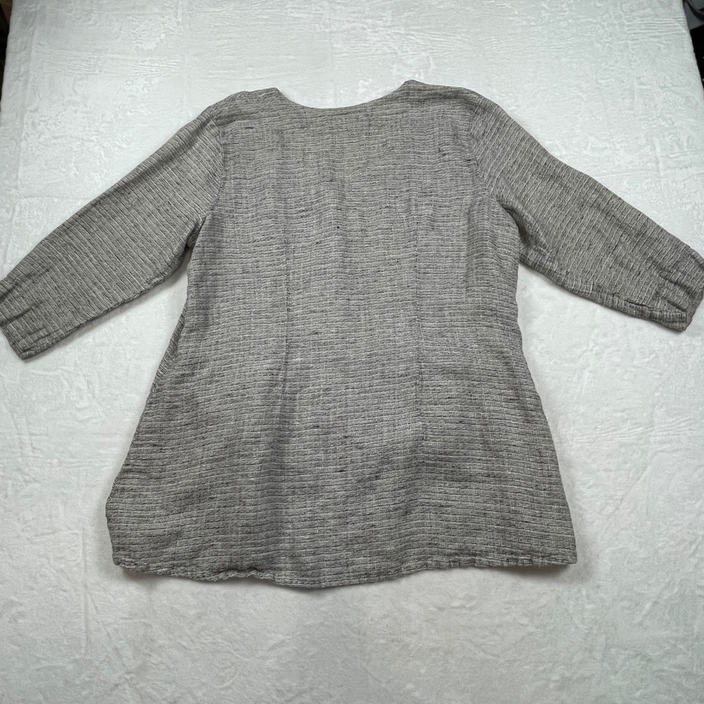 FLAX Womens Gray 100% Linen Button Front Tunic Top 3/4 Sleeve Size Large Coastal - Picture 8 of 8